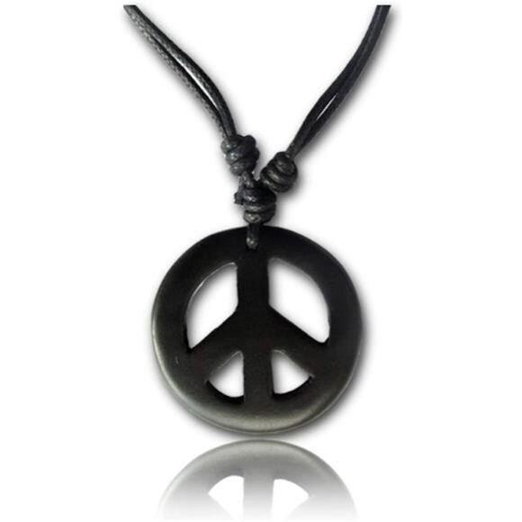 Adjustable Peace Sign Pendant Necklace with Organic Wood - Hippie Accessories - Picture 1 of 7